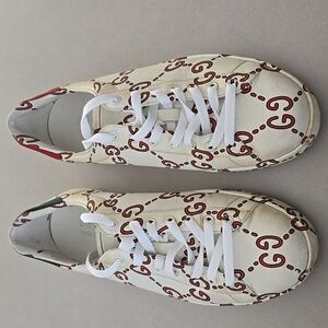 Gucci Men's Ace GG Print Sneakers In Red & White Size 8.5